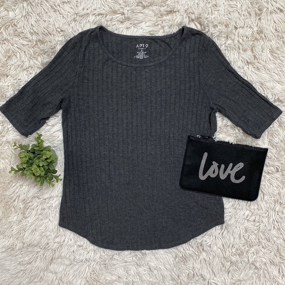 Apt. 9 Ribbed SS Top 💗 Gray - Picture 4 of 12